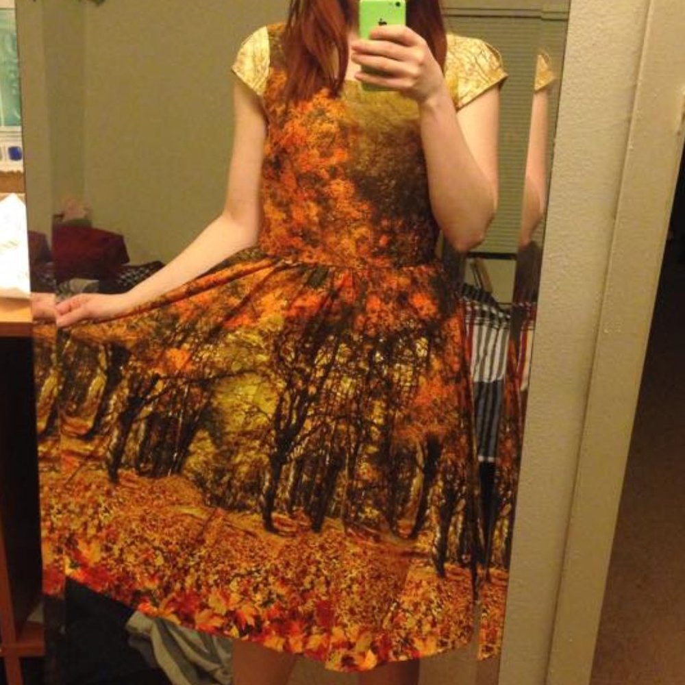 ModCloth Retrolicious Autumn Fall Forest Dress S